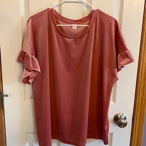 Pink Sparkly Old Navy Tee Ruffled Sleeves size XL